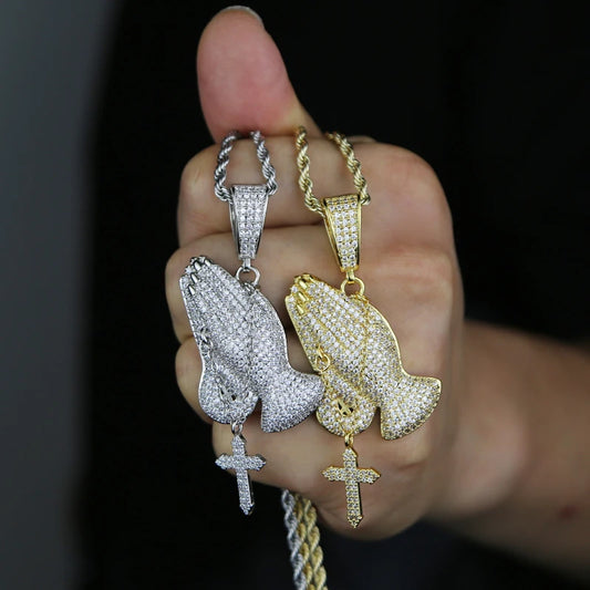 Iced Out Praying Hands Pendant