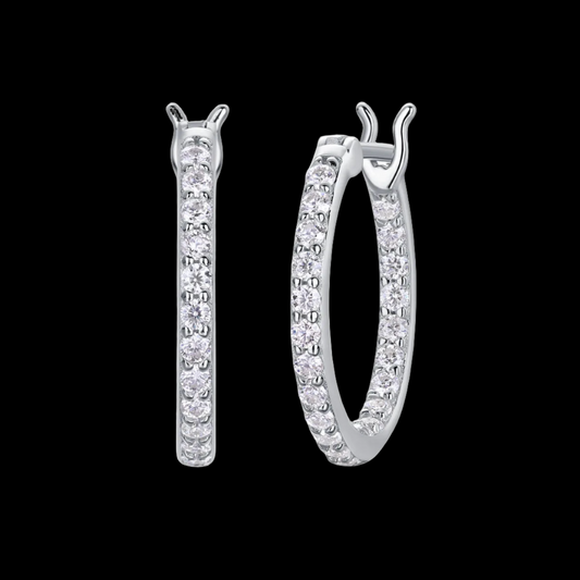 S925 Moissanite Hoop Earrings - White Gold