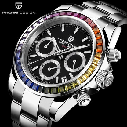 Pagani Design Rainbow Bezel Racing Watch - Stainless Steel