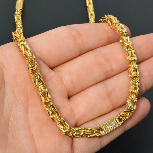 Byzantine Chain with Cubic Zirconia Stones - Yellow Gold