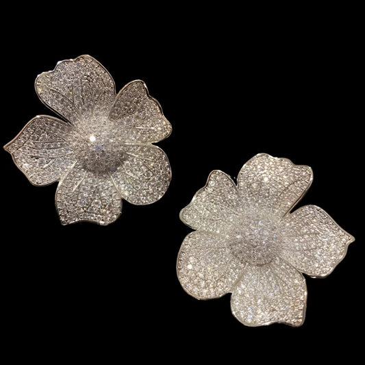 Iced Out Fleur Earrings - White Gold