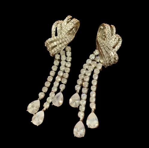 Iced Out Vintage Knot Earrings - White Gold