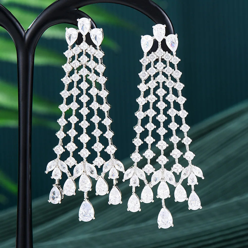 Silencio & Co. Long Drop Earrings - White Gold