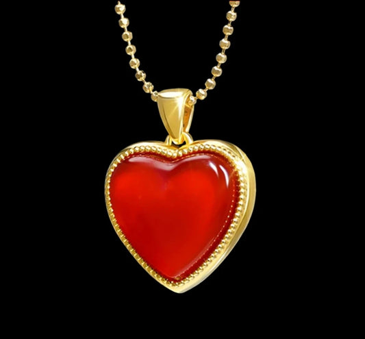 2in1 Agate Heart Pendant - 18K Yellow Gold