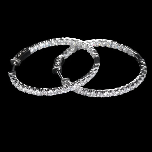 Iced Out Hoop Earrings - White Gold