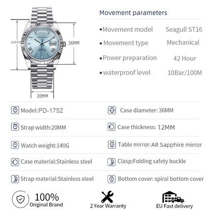 Pagani Design Date-Day 36mm Watch - 316L Stainless Steel