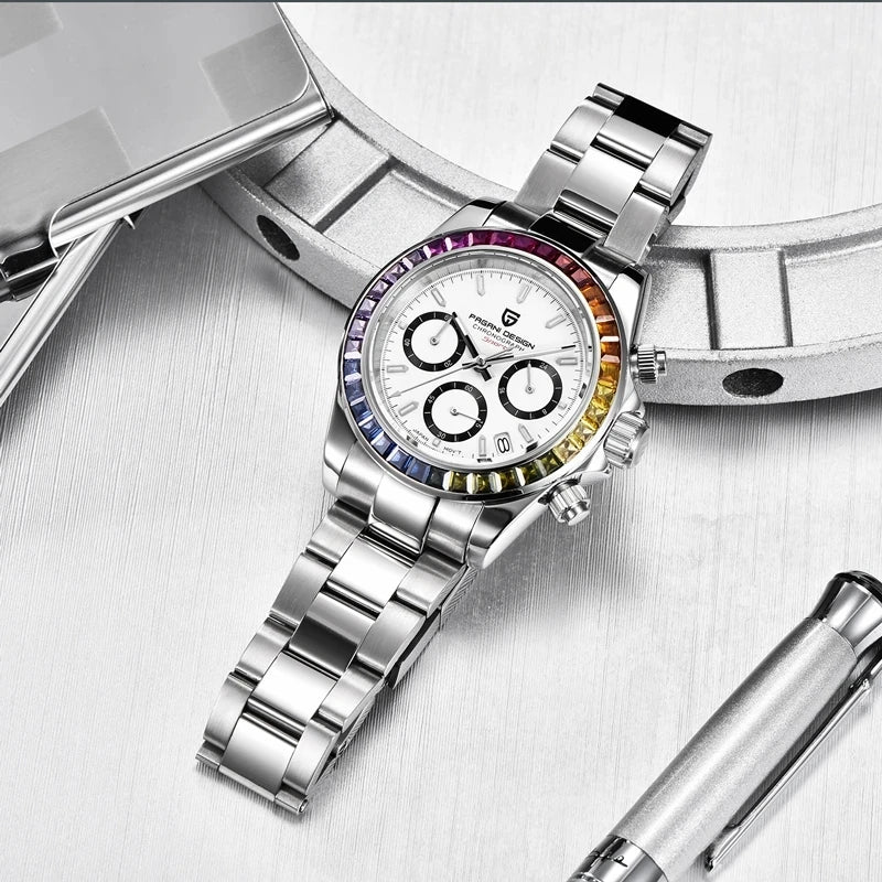 Pagani Design Rainbow Bezel Racing Watch - Stainless Steel